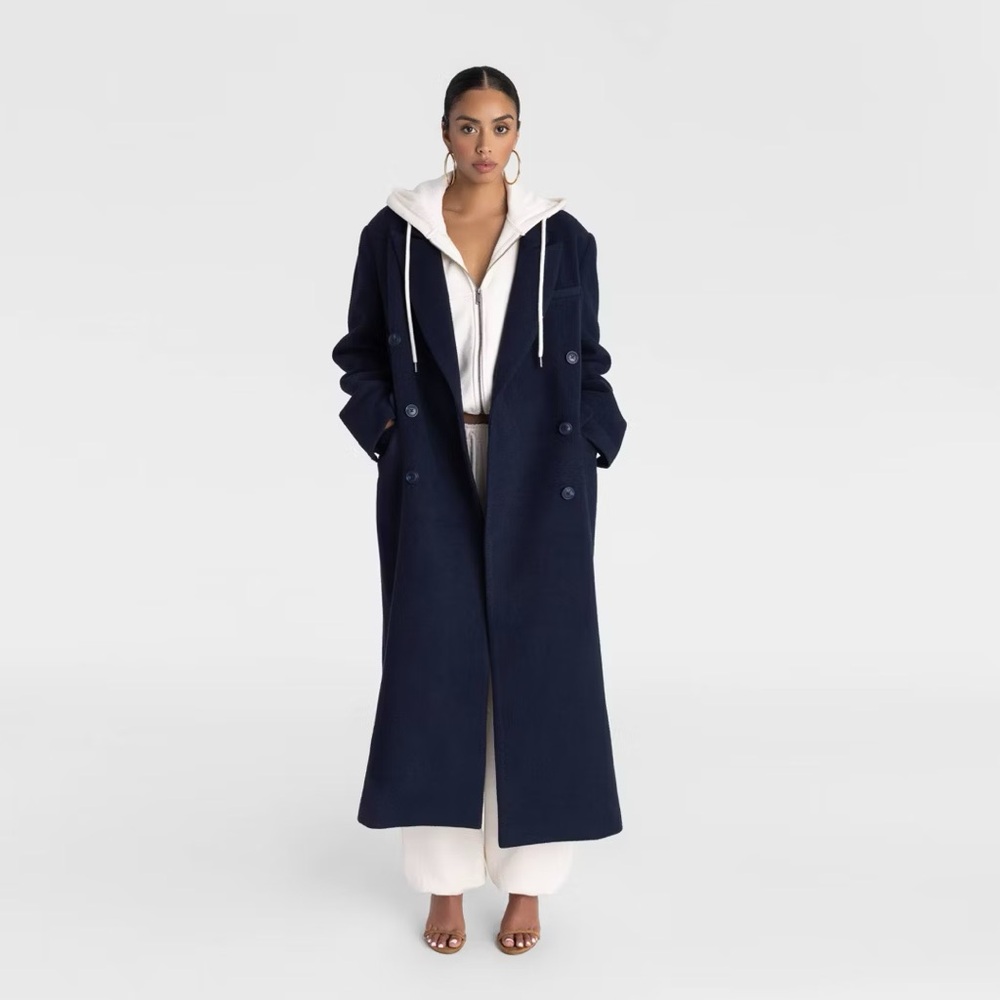 KBB by KAHLANA Women's 'The Maxi Coat' Navy Blue NWT